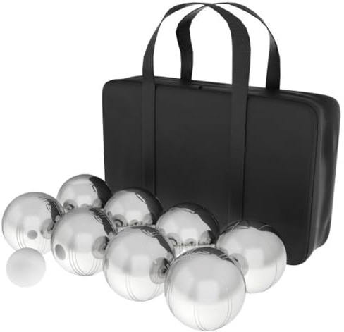 Trademark Games Bocce Ball Set - Petanque Boules Lawn Game with 8 Steel Tossing Balls, Cochonnet, and Carrying Case - Metal Ball Game (Silver)