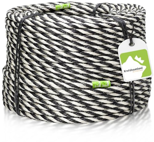 Kratzbaumland Premium-Sisalseil schwarz/weiß 10 mm, schwarz/weißes Premium-Sisalseil für Kratzbäume (versch. Längen) (10 Meter)
