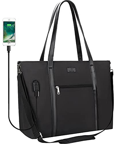 Sac pour ordinateur portable pour femme de 17,3 - Grand sac fourre-tout de travail imperméable - Sac pour enseignant avec port de charge USB - Sac fourre-tout en nylon - Sac à bandoulière (43,9 cm,