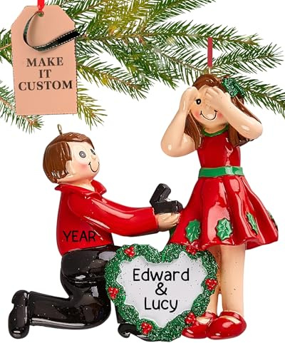 Personalised Engagement Ornament 2025 – Fast & Free 24h Customisation – Engaged Christmas Ornaments for Tree – Custom Gift Wrapped Proposing Couple Keepsake for Newly-Engaged