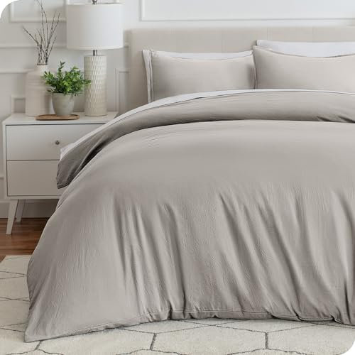 Bare Home - Set copripiumino e federa per letto matrimoniale, in microfibra spazzolata ultra morbida 1800, ipoallergenico, facile da pulire, resistente alle rughe (doppia, nebbia sabbia)