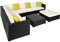 tectake® Poly Rattan Lounge, Garten Loungemöbel Set für 6 Personen, große Sitzgruppe mit L-Form Sofa und Esstisch Outdoor, Gartenmöbel wetterfest, Terrassenmöbel inkl. Hocker und Kissen - schwarz