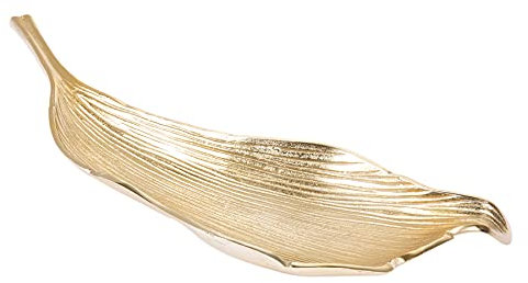 Riess Ambiente Handgefertigte Deko Schale LEAF 64cm gold Aluminium im Blattdesign Dekoschale Obstschale Wohnaccessoire