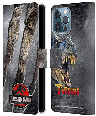 Head Case Designs Licenciado Oficialmente Jurassic Park Marca de Garra T-Rex Logotipo Carcasa de Cuero Tipo Libro Compatible con Apple iPhone 13 Pro MAX