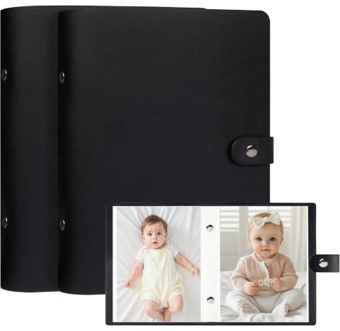 Kleines Fotoalbum, 12.7x17.8 cm, für 64 Fotos, schwarze Innenseite, mit starkem Gummiband, Mini-Buch, Foto-Bilderalbum für Kunstwerke, für Kinder, Postkarten, Zeichnungen (schwarz)