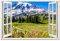 Advertising & Displays Werbecenter Berlin Leinwandbild mit Fensterblick - Berge und Wildblumen 60x40cm - Druck auf Leinwand - moderner Kunstdruck - XXL Wandbild