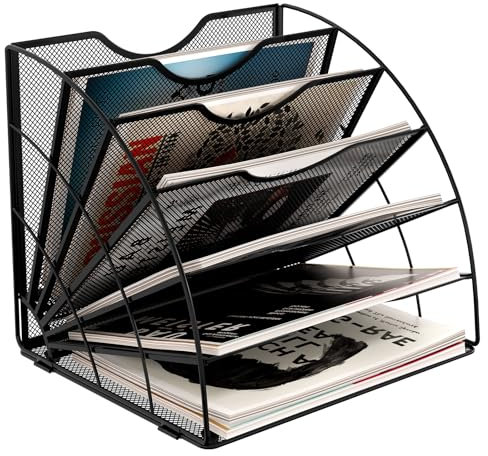 EasyPAG 6 Compartiments Forme d'éventail Métal Corbeilles à Courrier A4 Banette de Rangement Bureau Porte Revue Organisateur de Magazine Range Document Bannette Papier,Noir