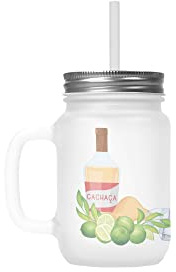 Cocktailglas mit Deckel und Trinkhalm - Cocktailrezept (Caipirinha) | Praktisches Glas für Lieblingsgetränke, Geschenkideen und Sommermomente