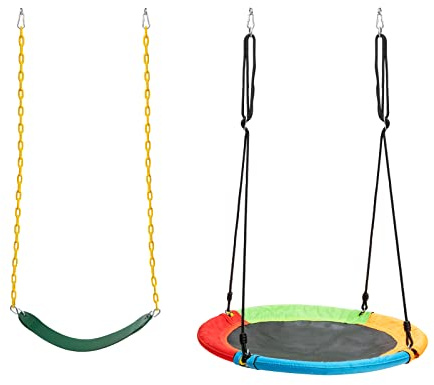 COSTWAY Set di 2 Altalena da Giardino per Bambini, 2 Modi per Appenderle | 1 Sedile Altalena in EVA Morbido e 1 Altalena Nido, per Parco, Giochi, Cortile, Giardino