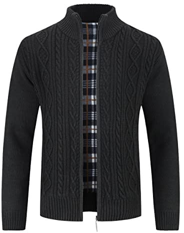 Sliktaa Herren Strickjacke Cardigan Stehkragen Gefüttert Reißverschluss | Warme Herren Strickjacke mit Reißverschluss und Stehkragen. Weich gefüttert. Perfekt für Freizeit, Herbst und Winter.