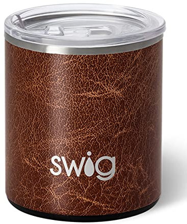 Swig Life Tumbler Lowball da 340 g, triplo isolato, in acciaio inox con coperchio, lavabile in lavastoviglie, doppia parete e bicchiere da viaggio sottovuoto (pelle)