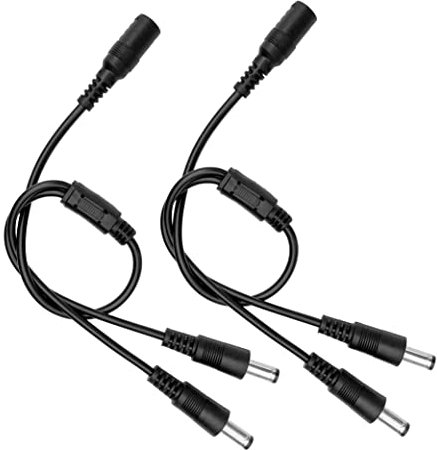 2 Pack 1 to 2 Way DC Power Splitter Cable, 1 Female to 2 Male DC Black Power Output Y Adapter Cable Cord with Barrel Plug 5.5mm*2.1mm for CCTV Cameras, LED Light Strip, Router and More