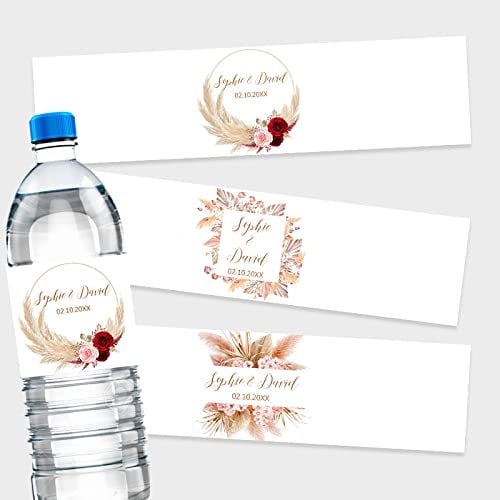 50 Stück/100 Stück Hochzeit Wasserflaschen-Aufkleber – Champagner-Girlande, Herbst-Hochzeitsfeier-Dekoration, Benutzerdefinierter Name Und Datum, Flaschenetiketten, Wasserdicht, Selbstklebend, 50