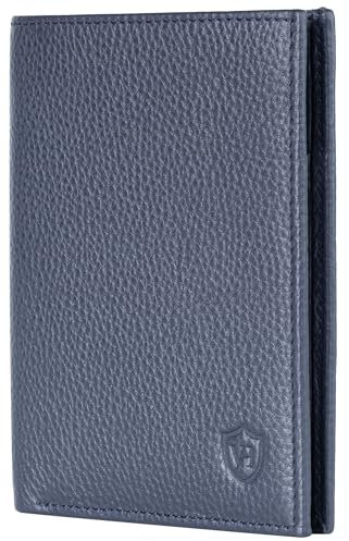 VON HEESEN Leder Geldbörse Herren mit Münzfach & RFID Schutz I Echtleder Geldbeutel für Männer & Damen I Portemonnaie Brieftasche Wallet Portmonee (Dunkelblau, MIT MÜNZFACH)