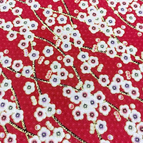 Jukway 1 LfM Baumwollstoff Meterware, 145cm breit, 100% Baumwolle Stoffe zum Nähen Bronzierendes Goldenes Blumen, Stoff Meterware Baumwolle Muster Quilten DIY Dekoration (Pink - Pflaumenblüte)