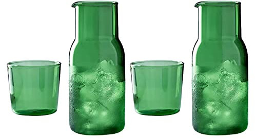 MINGZHE Set di 2 caraffe d'acqua da comodino con bicchiere per camera da letto, comodino, brocca d'acqua e set da notte, bottiglia per collutorio (479,1 g, verde)