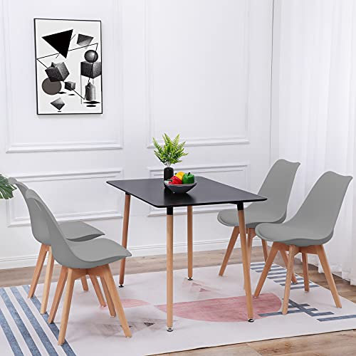 FURNITABLE Essgruppe 5-teilig | Küchentisch-Set | Esszimmertisch mit 4 Grauen Stühlen | Esszimmergruppe für Esszimmer Küche Wohnzimmer | Schwarzer Tisch