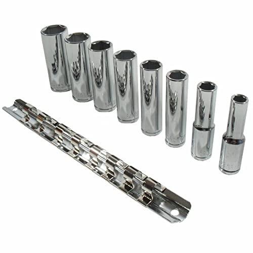 Dunnet Tools 8 Piece 3/8 Drive Socket Set Imperial Heavy Duty Hex Socket Tool Set 5/6 - 3/4 Chrome Vanadium Heavy Duty Sockets with Rail 3/8 Socket Sets