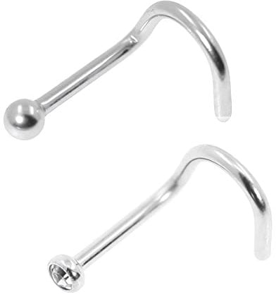 Body CAC 2PCS-22g(0.6mm) Thin Nose Screw Studs Corkscrew Nostril Rings Piercing Jewellery for Women,Medical Implant Grade Hypoallergenic Surgical Steel Plain Ball and Jeweled Nose Hook