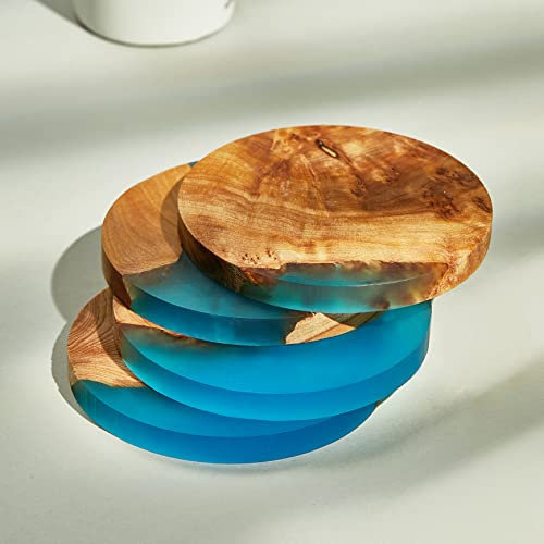 Holzuntersetzer 4er Set mit Epoxidharz, Baruntersetzer für Getränke, Moderne Untersetzer für Bar, Küche, Zuhause, Wohnung, Einweihungsgeschenk, Geburtstagsgeschenk
