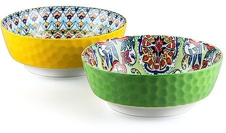 HENXFEN LEAD Grand saladier en porcelaine, set de 2 saladiers de 1440ml, bol en céramique pour ramen, soupe, fruits, snacks, etc. Coloré - Style bohème