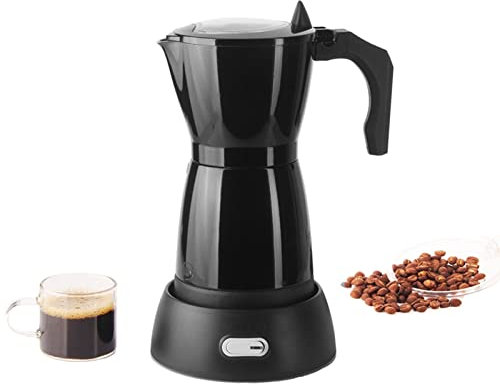 BuyWeek 300ml Moka per caffè, 480 W, Caffettiera Moka Elettrica, capacità 4/6 Tazze, Autospegnimento, Nero