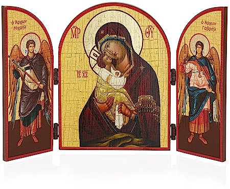 NKlaus Gottesmutter Von Pochaev Ikone Triptychon Holz 25x16cm Christlich 13811