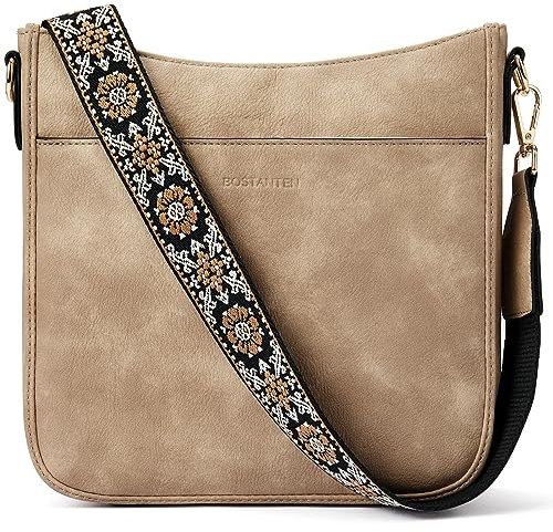 BOSTANTEN Handtasche Damen mittelgroß umhängetasche Crossbody Bags leder Schultertasche für Frauen Shopper tasche mit verstellbarem Farbigem Riemen Zimt hellbraun