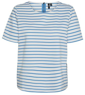 VERO MODA Damen Vmabby Zip JRS Noos Top, Snow White/Stripes:Ibiza Blue, S EU