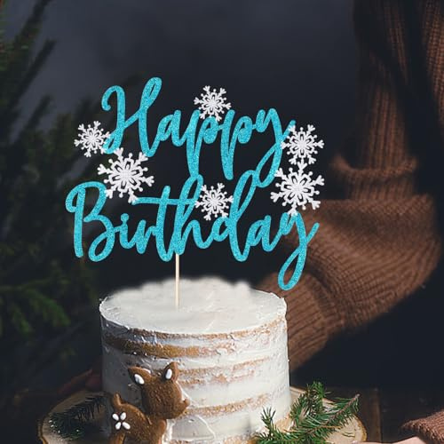 AROKIPPRY Happy Snowflake Birthday Cake Topper-Frozen cake topper, Winter Snowflake Happy Birthday Cake Topper, Frozen Party Snowflake Happy Birthday Theme Christmas Kids Birthday Theme Party (blue)
