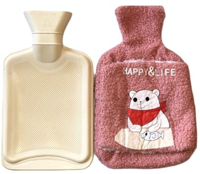 EWANTO Wärmflasche Bettflasche 1000 ml Pink mit Bezug und Kängurutasche für Kinder und Erwachsene