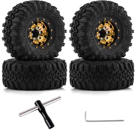 KEEDA 57mm RC Reifen und Räder, 1,0 Zoll Micro Beadlock Felge für 1/18 TRX4M 1/24 RC Crawler Car Axial SCX24 FMS FCX24 Upgrade Teile (A, Gold)