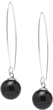 Handgefertigte Damen Ohrringe aus 925 Sterling Silber mit Natürlichen Edelsteinen - 12mm Kugel-Perlen Grün, Rot, Rosa, Lila, Weiß - Elegante Tropfen-Ohrringe (Schwarzer Achat)