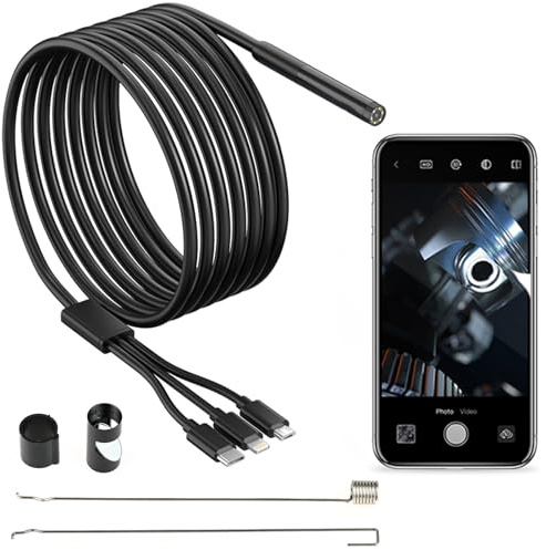 PETCHOR Endoskopkamera mit Licht, 7,9 mm 3 in 1 USB Snake Kamera, Wasserdicht IP67 Wireless Endoskop, Wi-Fi Industrie Endoskop mit 6 LED-Lichtern, Inspektionskamera für OTG Android,iOS, iPhone