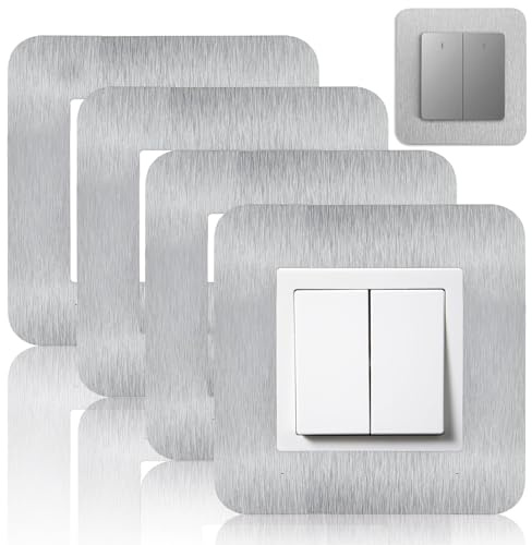 Tomtary 4 Pcs Light Switch Surround, Light Switch Cover Plates, Acrylic Single Light Switch Covers, Light Switch Cover Frame, Wall Socket Cover for Home Decoration (8.6cm*8.6cm, Silvery)