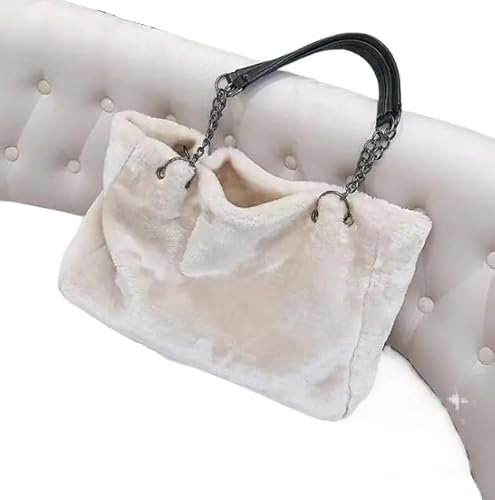 ZPFDSG Herbst Plüsch Damen Tasche Handtasche Fell Big Bag Puffy Tote Bag (Color : Beige)