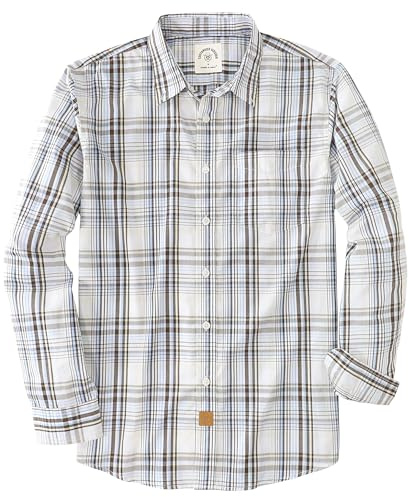 Dubinik® Chemise Homme Casual Poche Leger Doux Regular Bouton Classiques Carreaux Manches Longues Crème Bleu Clair 052 XL