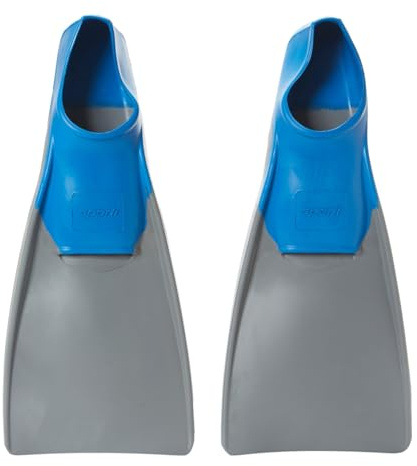 Sporti Adult-Kids Short Swim Fins, Floating Fin for Swimming & Snorkeling, Swim Flippers for Training - Greyblue - M 7-8 / W 8-9
