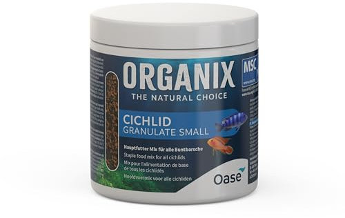 OASE ORGANIX Cichlid Granulate S 500 ml - Fischfutter für alle omnivore Buntbarsche bis 6 cm, Alleinfuttermittel mit hohen Nährwerten, Grün-braun