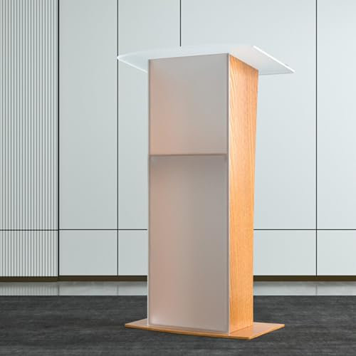 Rednerpult Mobil mit 4 Rollenden RäDern, Glass Pulpit for Church, Transparent Kirchen Kanzel mit Breite LesefläChe und Led Lichter für VorträGe Rede, Schule Event, Konferenz