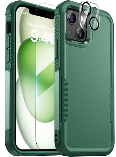 Diaclara für iPhone 15 Hülle, mit 9H Gehärtetem Glas Bildschirmschutz und Kameraobjektivschutz [Militärische Fallschutzklasse] Hochbelastbare, Stoßfeste Handyhülle, Grün