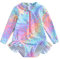 Toddler Baby Girl Swimming Costume Long Sleeve Zip Up Ruffle Mermaid Swimsuit Fish Scale Pattern Sun Protection Rash Guard Swimwear One Piece Bathing Suits Summer Beachwear (Blue Pink, 2-3 Years)