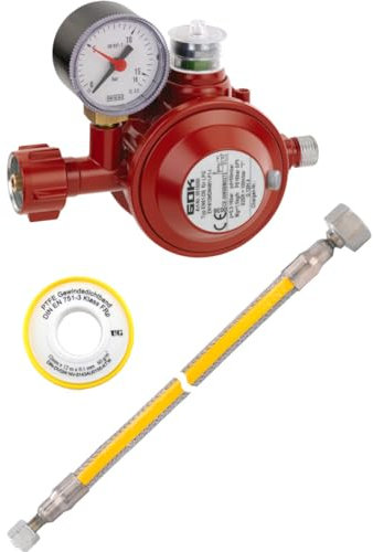 Komplettes Herdanschluss-Set: Edelstahl-Wellschlauch (100cm), Teflonband und Haushaltsregler von GOK