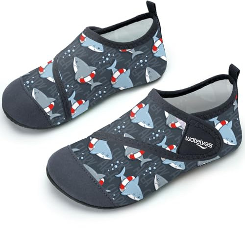 WateLves Badeschuhe Strandschuhe Schwimmschuhe Wasserschuhe Junge Baby Aquaschuhe Schnell Trocknend Barfuss Schuh für Kinder Beach Pool（Hai Grau 22/23）