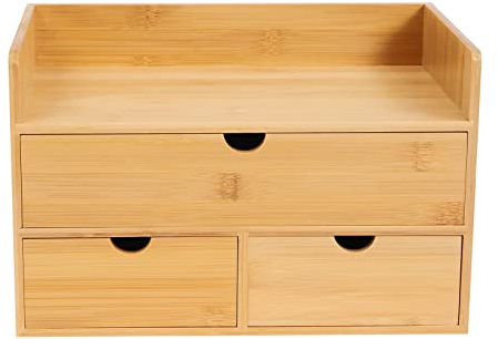 Organiseur de bureau en bambou avec 3 tiroirs, Accessoire Bureau, 33 x 19 x 20 cm