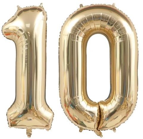 40 Zoll Gold Luftballon Zahlen 10 Champagner Gold Ballon 10. Geburtstag Deko Hellgold Folienballon Zahl 10 Riesenzahl Ballon 10 Party Hochzeit Kindergeburtstag Geburtstag Nummer 10
