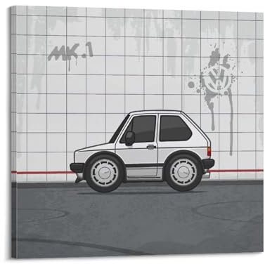 Poster mit deutschem Sportwagen, Golf GTI MK1, luxuriöses Auto, dekoratives Leinwand, Familienschlafzimmer, Kunstwerk, Bild, Gemälde, 70 x 70 cm
