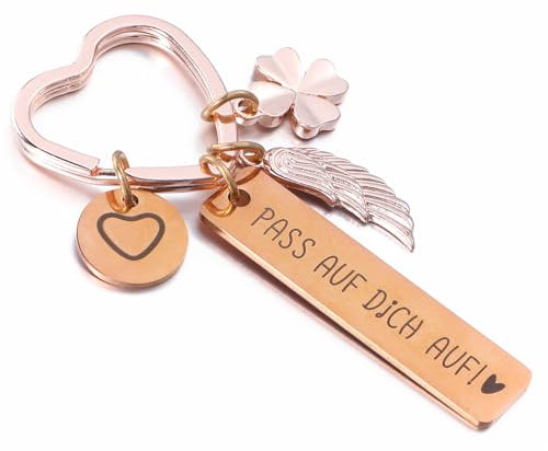 AOZUO Herz Schlüsselanhänger Aesthetic mit Geschenkbox,Anhänger Schlüssel Auto Geschenk Gravierte Schriftart Schutzenge Personalisiert Geschenke für Führerschein Geburtstag Weihnachten Frauen Mama