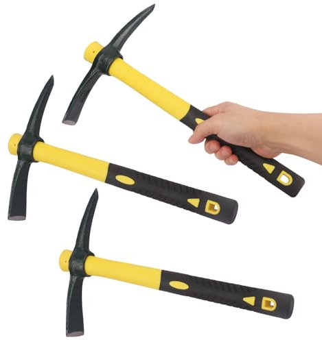 GENHAKON 3 Packs 15 Inch Garden Pick Axes with Fiberglass Handle，Hand Pickaxe, Cast Steel of Pick Axes Head for Gardening, Camping, Prospecting, and Outdoor Activities