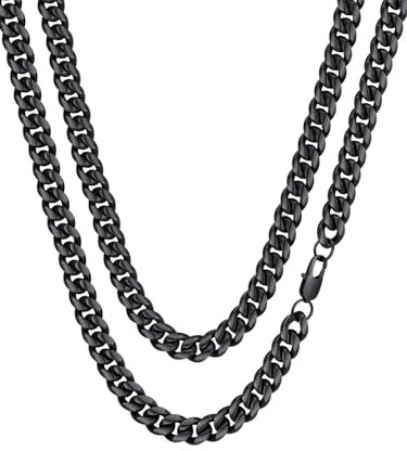 FaithHeart Edelstahl Ketten Schwarz Panzerkette Herren 10MM breit Damenkette Kubanische Kette 70CM Kettenlänge Männerkette Freundschaftskette Accessoire Schmuck